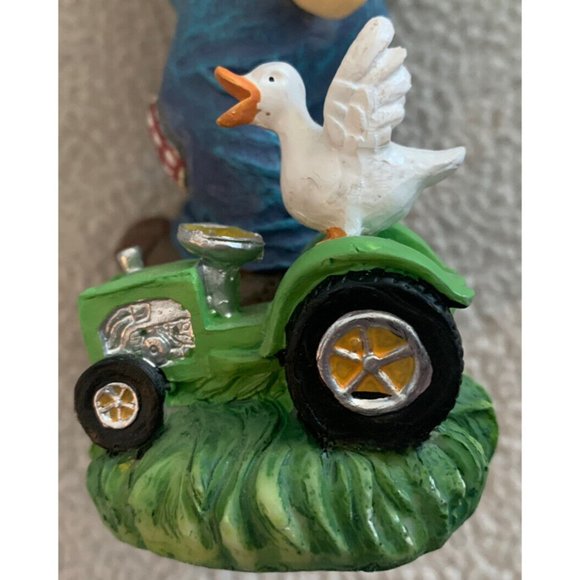 DWK Corp Resin Figurine Farm Boy In Overalls W/Duck On Tractor 2001 8” Tall - Picture 5 of 12